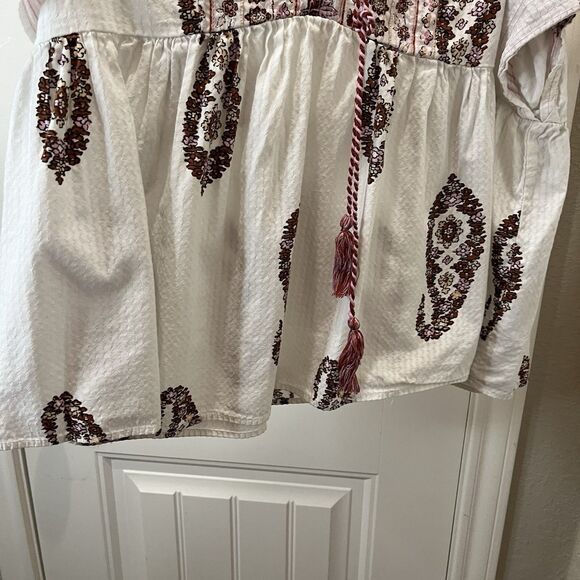 Knox Rose Paisley Embroidered Popover Peasant Top Tassels Boho Cottage Size M - Picture 3 of 10